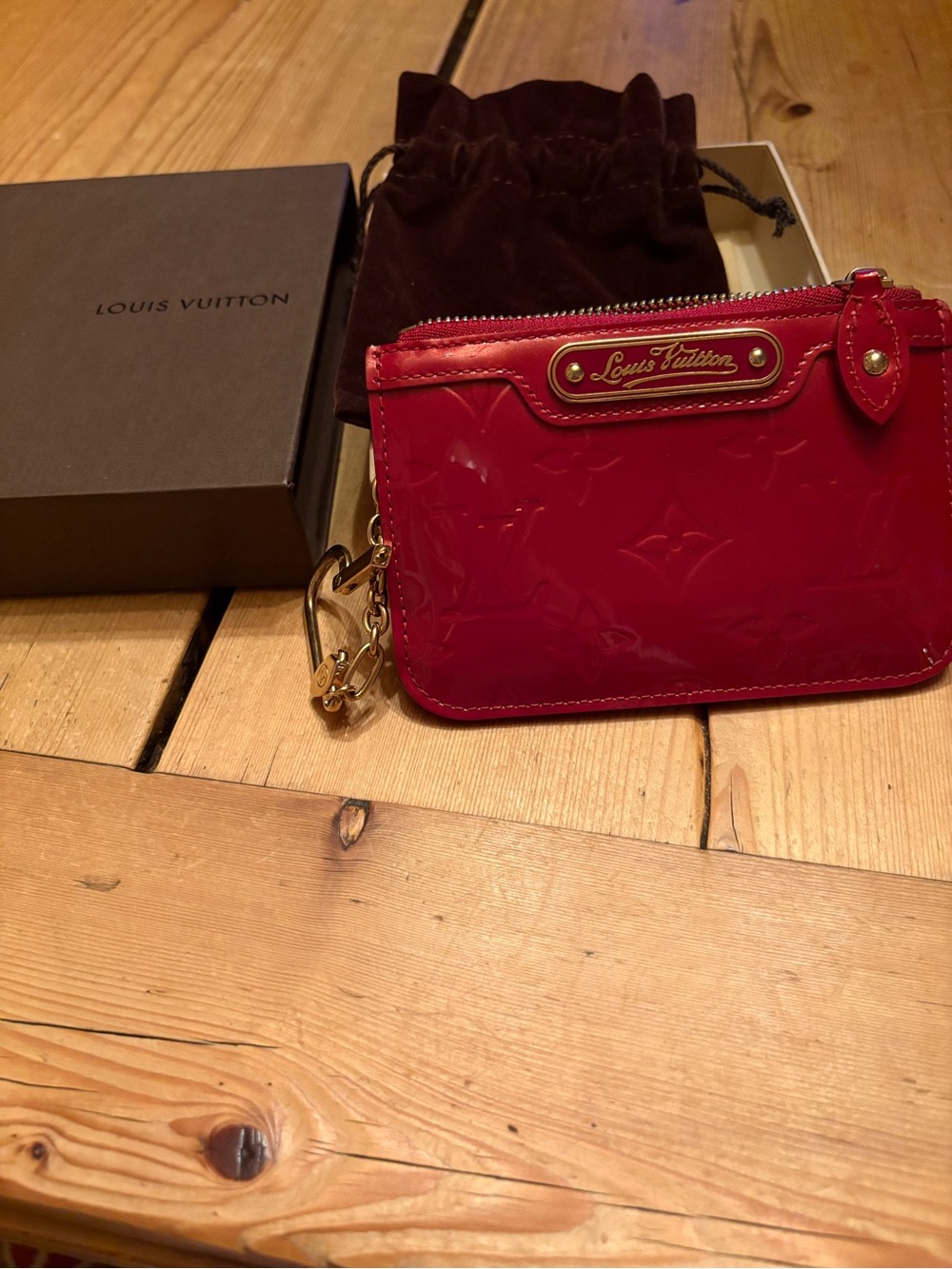 Louis Vuitton Red Vernis Monogram Card Pouch with Gold Hardware